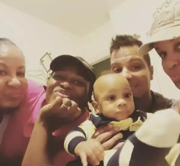 Uche Jombo, her husband and son in Thanksgiving selfie.